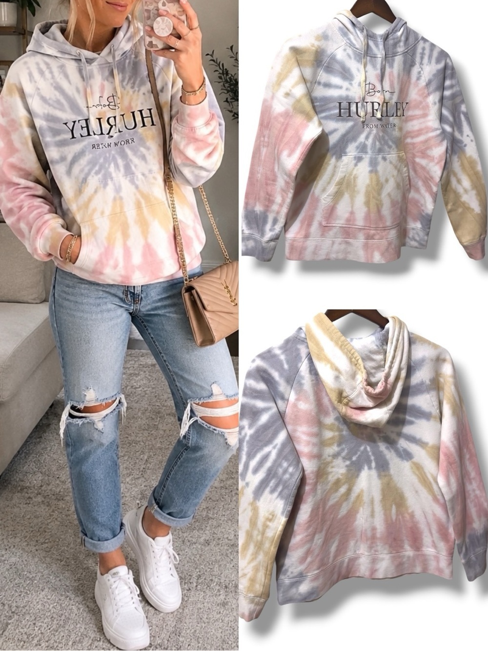 Hurley | EUC Y2K Cotton Pastel Tie-Dye Pullover Hoodie Surf Beach Pullover (S)